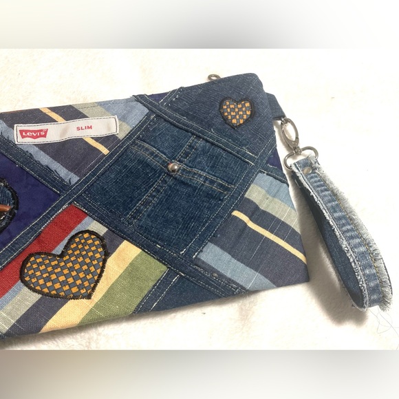 Bohemian Unique One-of-a-Kind Denim Patchwork Clutch Wristlet bag - Picture 13 of 16